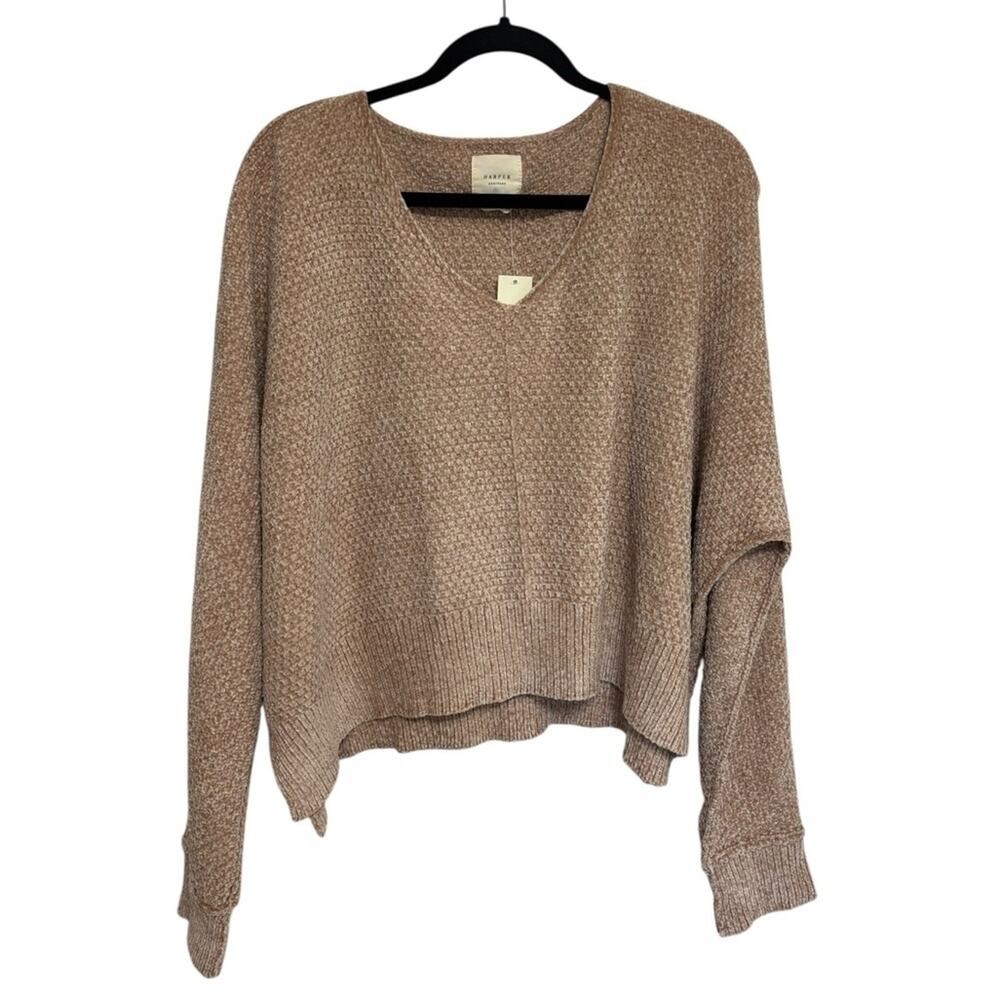 NEW Francesca’s Harper Heritage Chenille Knit Crop V-Neck Tan Sweater - Size M
